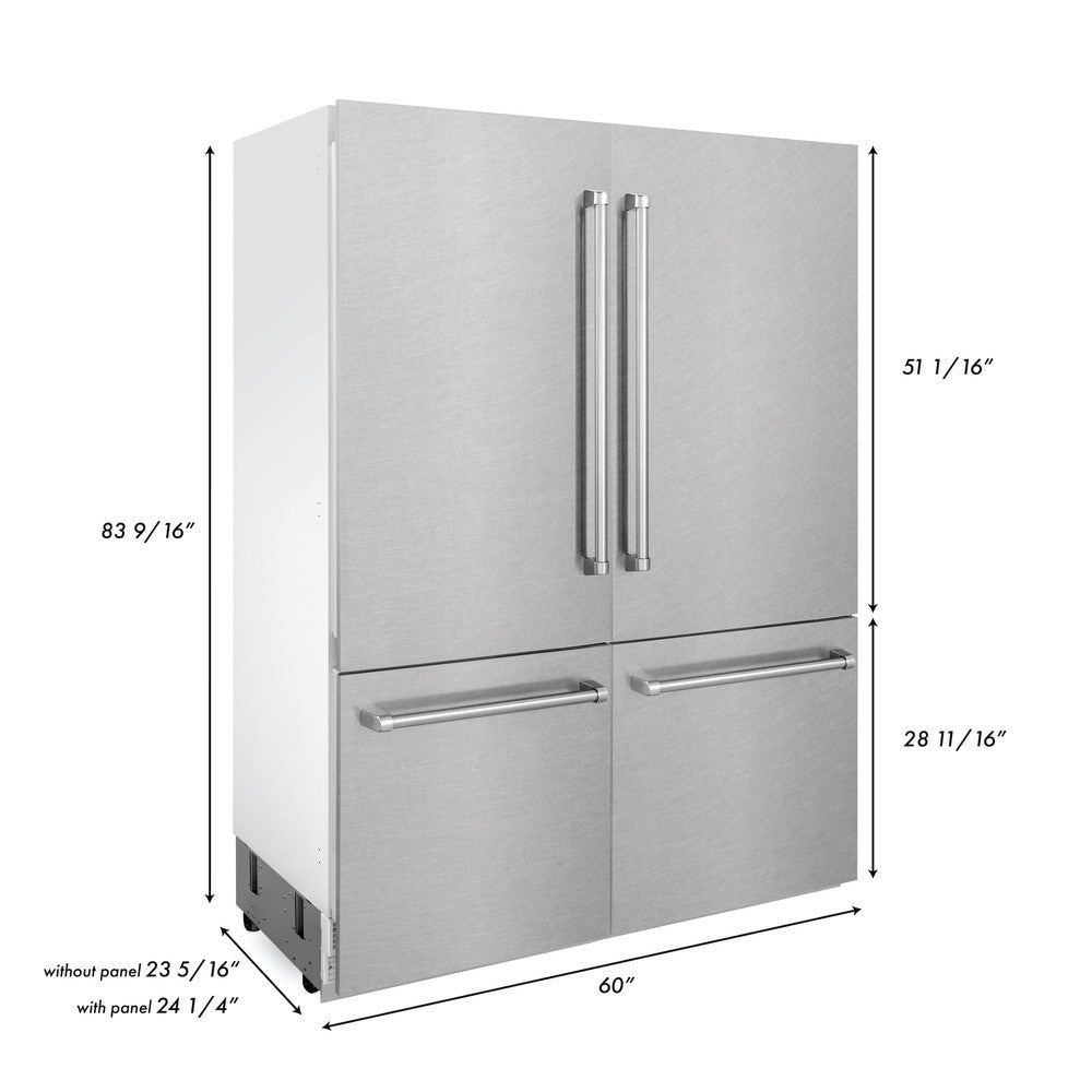 ZLINE 60 in. 32.2 cu. ft. French Door Built-In Bottom Freezer Refrigerator with Water Dispensers and Ice Makers in DuraSnow® Stainless Steel (RBIV-SN-60)