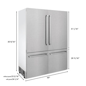 ZLINE 60 in. 32.2 cu. ft. French Door Built-In Bottom Freezer Refrigerator with Water Dispensers and Ice Makers in DuraSnow® Stainless Steel (RBIV-SN-60)
