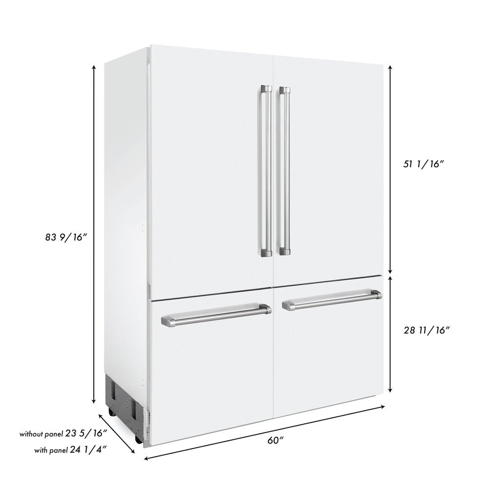 ZLINE 60 in. 32.2 cu. ft. French Door Built-In Bottom Freezer Refrigerator with Water Dispensers and Ice Makers in White Matte (RBIV-WM-60)