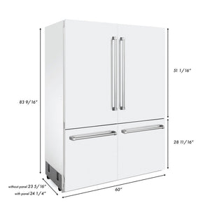 ZLINE 60 in. 32.2 cu. ft. French Door Built-In Bottom Freezer Refrigerator with Water Dispensers and Ice Makers in White Matte (RBIV-WM-60)