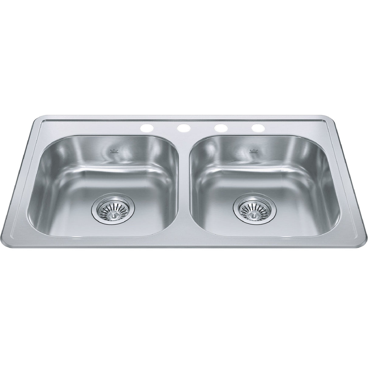 KINDRED RDLA3319-6-4CBN Creemore 32.94-in LR x 18.31-in FB x 6-in DP Drop In Double Bowl 4-Hole Stainless Steel Sink In Commercial Satin Finish