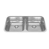 KINDRED RDU1831-7N Reginox 30.88-in LR x 17.75-in FB x 7-in DP Undermount Double Bowl Stainless Steel Kitchen Sink In Linear Brushed Bowls  with Silk Finished Rim