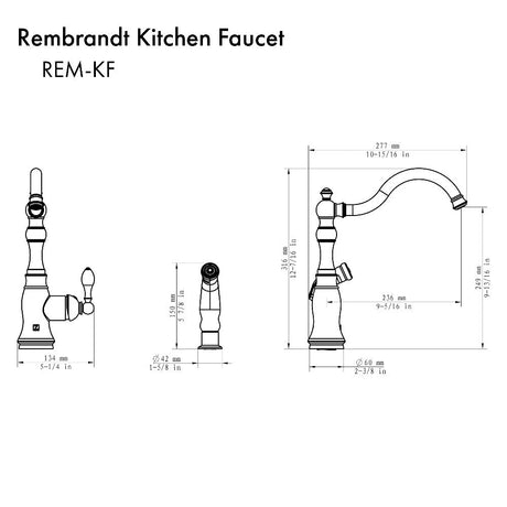 ZLINE Rembrandt Single Handle Kitchen Faucet and Side Sprayer in Brushed Nickel (REM-KF-BN)