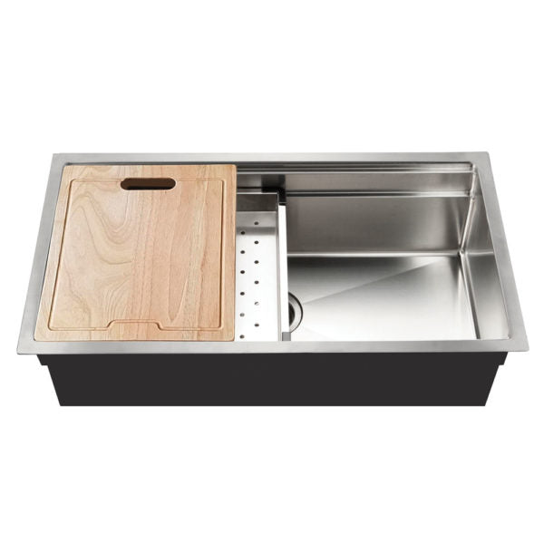 Hamat - REN-3218S - Dual Level Undermount 18GA Stainless Steel Large Single Bowl Kitchen Sink with Sliding Platform
