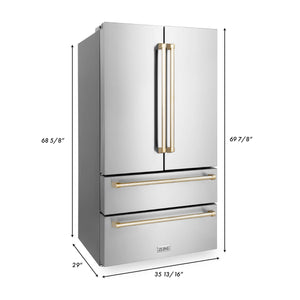 ZLINE Autograph Edition 30 in. Kitchen Package with Stainless Steel Dual Fuel Range, Range Hood, Dishwasher and Refrigerator with Polished Gold Accents (4KAPR-RARHDWM30-G)