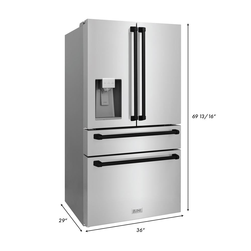 ZLINE Autograph Edition 48 in. Kitchen Package with Stainless Steel Dual Fuel Range, Range Hood, Dishwasher and Refrigerator with Matte Black Accents (4KAPR-RARHDWM48-MB)