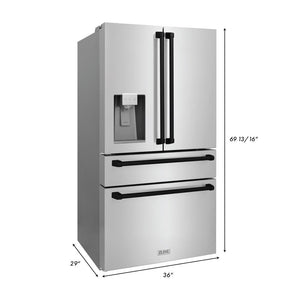 ZLINE Autograph Edition 48 in. Kitchen Package with Stainless Steel Dual Fuel Range, Range Hood, Dishwasher and Refrigerator with Matte Black Accents (4KAPR-RARHDWM48-MB)