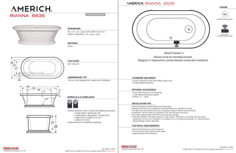 Americh RI6635T-WH Rianna 6635 - Tub Only - White