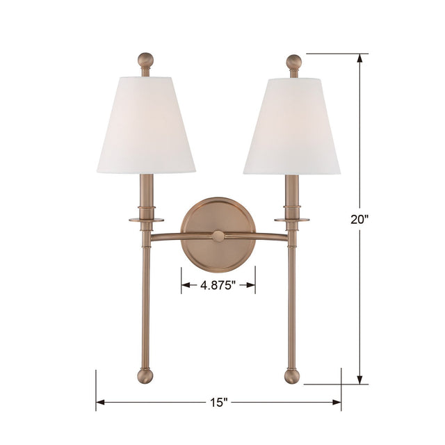 Riverdale 2 Light Aged Brass Sconce RIV-383-AG