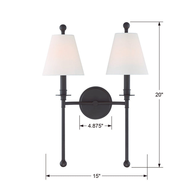 Riverdale 2 Light Aged Brass Sconce RIV-383-AG