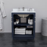 Icon 30 Inch Single Bathroom Vanity in Dark Blue White Cultured Marble Countertop Undermount Square Sink Brushed Nickel Trim