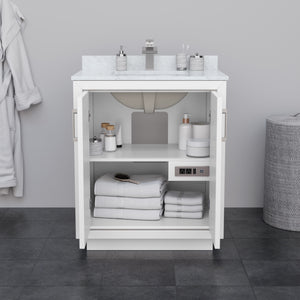 Icon 30 Inch Single Bathroom Vanity in White No Countertop No Sink Brushed Nickel Trim 24 Inch Mirror