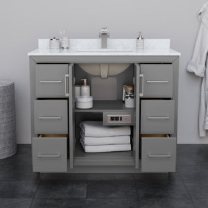 Icon 42 Inch Single Bathroom Vanity in Dark Gray White Cultured Marble Countertop Undermount Square Sink Brushed Nickel Trim 34 Inch Mirror