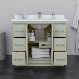 Icon 42 Inch Single Bathroom Vanity in Light Green White Cultured Marble Countertop Undermount Square Sink Brushed Nickel Trim 34 Inch Mirror
