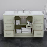 Icon 60 Inch Single Bathroom Vanity in Light Green White Carrara Marble Countertop Undermount Square Sink Brushed Nickel Trim