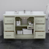 Icon 60 Inch Single Bathroom Vanity in Light Green Carrara Cultured Marble Countertop Undermount Square Sink Brushed Nickel Trim