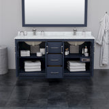 Icon 66 Inch Double Bathroom Vanity in Dark Blue No Countertop No Sink Brushed Nickel Trim