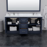 Icon 72 Inch Double Bathroom Vanity in Dark Blue No Countertop No Sink Brushed Nickel Trim