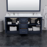 Icon 72 Inch Double Bathroom Vanity in Dark Blue No Countertop No Sink Brushed Nickel Trim 70 Inch Mirror