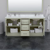 Icon 72 Inch Double Bathroom Vanity in Light Green No Countertop No Sink Brushed Nickel Trim 70 Inch Mirror