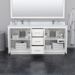 Icon 72 Inch Double Bathroom Vanity in White White Cultured Marble Countertop Undermount Square Sinks Brushed Nickel Trim 70 Inch Mirror