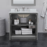 Strada 36 Inch Single Bathroom Vanity in Dark Gray White Cultured Marble Countertop Undermount Square Sink Matte Black Trim