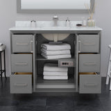 Strada 48 Inch Single Bathroom Vanity in Dark Gray White Carrara Marble Countertop Undermount Square Sink Satin Bronze Trim