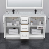 Strada 60 Inch Double Bathroom Vanity in White No Countertop No Sink Satin Bronze Trim