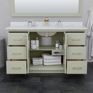 Strada 60 Inch Single Bathroom Vanity in Light Green Carrara Cultured Marble Countertop Undermount Square Sink Brushed Nickel Trim 58 Inch Mirror
