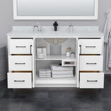 Strada 60 Inch Single Bathroom Vanity in White Carrara Cultured Marble Countertop Undermount Square Sink Brushed Nickel Trim