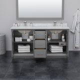 Strada 66 Inch Double Bathroom Vanity in Dark Gray Carrara Cultured Marble Countertop Undermount Square Sink Matte Black Trim 58 Inch Mirror