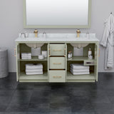 Strada 66 Inch Double Bathroom Vanity in Light Green No Countertop No Sink Satin Bronze Trim