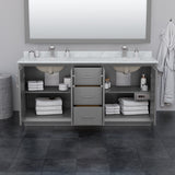Strada 72 Inch Double Bathroom Vanity in Dark Gray Carrara Cultured Marble Countertop Undermount Square Sink Satin Bronze Trim