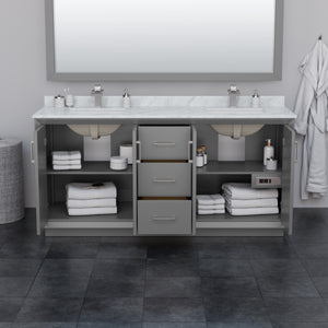 Strada 72 Inch Double Bathroom Vanity in Dark Gray White Cultured Marble Countertop Undermount Square Sink Brushed Nickel Trim 70 Inch Mirror