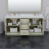 Strada 72 Inch Double Bathroom Vanity in Light Green No Countertop No Sink Brushed Nickel Trim 70 Inch Mirror