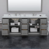 Strada 84 Inch Double Bathroom Vanity in Dark Gray No Countertop No Sink Satin Bronze Trim 70 Inch Mirror