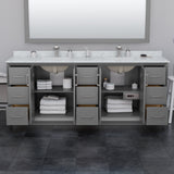 Strada 84 Inch Double Bathroom Vanity in Dark Gray White Cultured Marble Countertop Undermount Square Sink Matte Black Trim