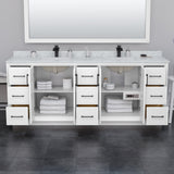 Strada 84 Inch Double Bathroom Vanity in White White Cultured Marble Countertop Undermount Square Sink Brushed Nickel Trim 70 Inch Mirror