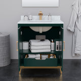 Marlena 30 Inch Single Bathroom Vanity in Green No Countertop No Sink Satin Bronze Trim