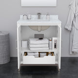 Marlena 30 Inch Single Bathroom Vanity in White White Carrara Marble Countertop Undermount Square Sink Matte Black Trim