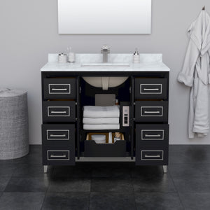 Marlena 42 Inch Single Bathroom Vanity in Black Carrara Cultured Marble Countertop Undermount Square Sink Brushed Nickel Trim