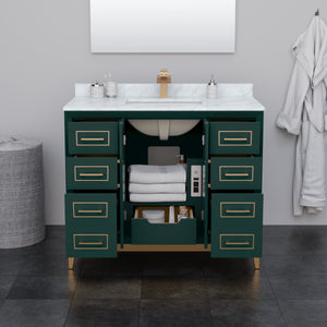 Marlena 42 Inch Single Bathroom Vanity in Green White Cultured Marble Countertop Undermount Square Sink Satin Bronze Trim