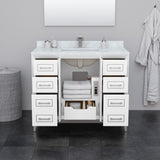 Marlena 42 Inch Single Bathroom Vanity in White White Cultured Marble Countertop Undermount Square Sink Satin Bronze Trim