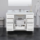Marlena 48 Inch Single Bathroom Vanity in White White Cultured Marble Countertop Undermount Square Sink Matte Black Trim