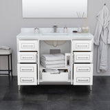 Marlena 48 Inch Single Bathroom Vanity in White White Carrara Marble Countertop Undermount Square Sink Brushed Nickel Trim