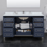 Marlena 60 Inch Single Bathroom Vanity in Dark Blue White Cultured Marble Countertop Undermount Square Sink Brushed Nickel Trim