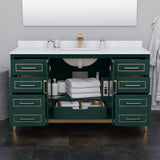 Marlena 60 Inch Single Bathroom Vanity in Green White Cultured Marble Countertop Undermount Square Sink Satin Bronze Trim