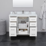 Amici 42 Inch Single Bathroom Vanity in White No Countertop No Sink Satin Bronze Trim