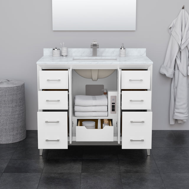 Amici 42 Inch Single Bathroom Vanity in White No Countertop No Sink Satin Bronze Trim