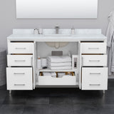 Amici 60 Inch Single Bathroom Vanity in White No Countertop No Sink Satin Bronze Trim
